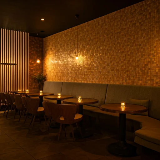 Warm, low-lit club interior prepared for a chess evening.